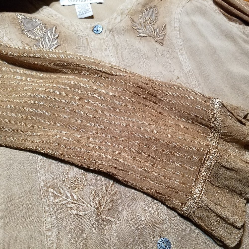 Roaman's Gold Embroidery button blouse.  Size 14 Womens - Picture 6 of 10